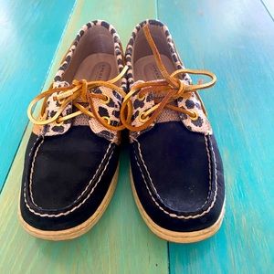 Sperry Women’s Koifish Black Leopard Boat Shoe Size 8.
